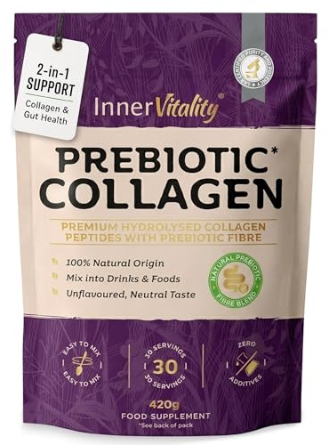 Prebiotic Collagen Powder - 420g Hydrolysed Bovine Collagen Peptides with Prebiotics for Gut Health & Skin, Collagen Powder for Woman & Men by Inner Vitality