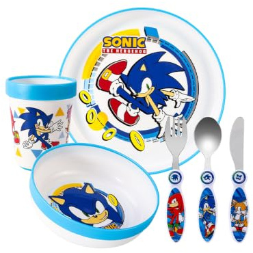 Sonic the Hedgehog Kids 6 Piece Dinner Set - Cup, Bowl, Plate & Cutlery | Lightweight & Kid-Friendly Dinnerware Set Includes Knife, Fork & Spoon, Plastic Tableware Set | Easy to Hold Design