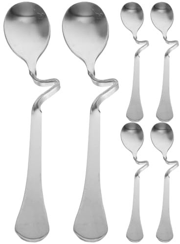 Luxshiny Stainless Steel Coffee Spoons 6-Pack Curved Stirring Spoons for Espresso Desserts and Beverages with Ergonomic Handles 4.9 Inch Mixing Spoons
