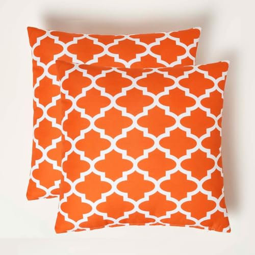 HOMESCAPES Coussin d’extérieur imperméable Orange NOLA, Coussin de Jardin carré 45x45 cm, Décoration Jardin extérieur – Lot de 2