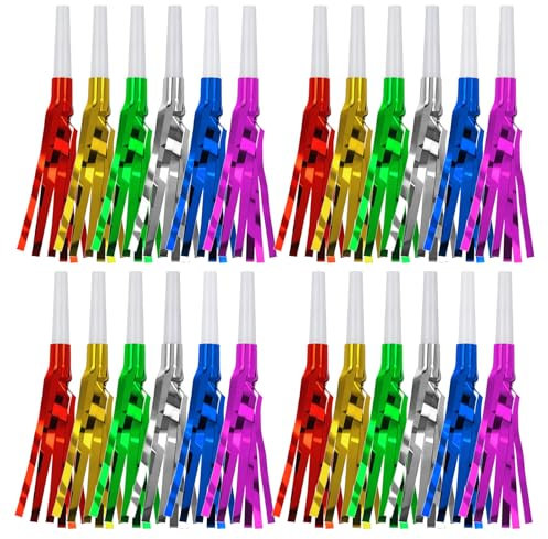 Party Krachmacher, 24 Stück Mehrfarbig Kinder Trompete Party Zubehör Tröte Partytröten Pfeife Tröten für Kindergeburtstag Kleine Geschenke Spiele für Kinder Blow Out Trompete