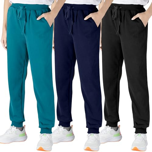 BIG ELEPHANT 3er-Pack Jogginghose Kinder Jungen – Sporthose Jungen Lang aus Baumwolle mit Taschen & Kordelzug, Bequeme Hosen für Jungen