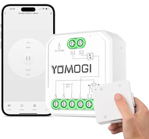 YOMOGI Modulo Tapparella WiFi con Telecomando RF Connesso, Interruttore Intelligente per Tende e Persiane, Compatibile con Alexa e Google Home, Controllo Remoto, Comando Vocale, Timer (1 Pezzo)