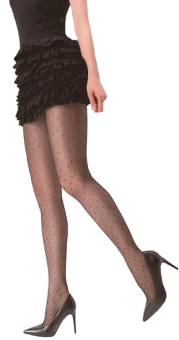 SENTELEGRI 'Little Dot' Patterned Tights – Semi-Sheer, 20 Denier, Small Polka Dot Design (UK, Alpha, M, Regular, Regular, Black)