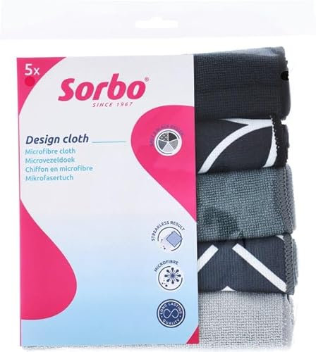 Sorbo Paños de Microfibra Gris y Negro – Juego de 5 – 40 x 40 cm – Reutilizables y Lavables – para Limpieza sin Rayas y sin Grasa – Diseño Moderno – Uso seco y húmedo