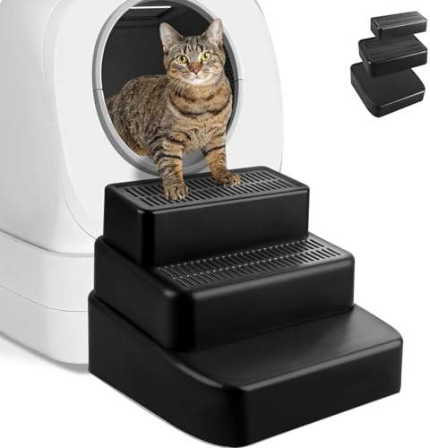 Bartuke Rampa de Arena Ajustable de 3 Niveles para Gatos con función de Filtro, fácil de Limpiar para Gato Mayores y Gatos pequeños (Negro)