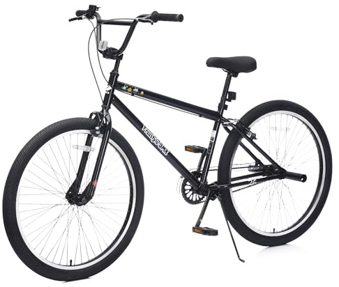Beuiosda 26 Inch Freestyle Bike for Teens and Adult Bikes, BMX Bike Steel Frame Single-Speed with 2 Pegs, Front Caliper Brake and Rear V Brake, Bicycles for Men and Women, Multiple Colors (Black)