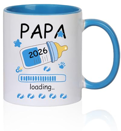 JXAXD Tasse Papa 2026 Loading, Geschenk für Werdende Väter, Geschenk Werdender Papa, Geschenke für Werdende Eltern, Werdenden Vater, Geschenke Schwangerschaft, Keramik Kaffeetasse, 330ml Blau