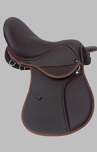 Synthetic Leather General Purpose Horse Saddle Ergonomic Fit Brown 17 Inch