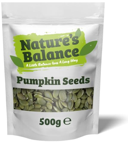 Natures Balance Pumpkin Seeds 500g | Whole Raw | High Fibre | High Protein | Versatile Kitchen Ingredient, Ideal for Sprinkling Over Salads, Cereals, Yogurt, Soups and Homemade Baking.