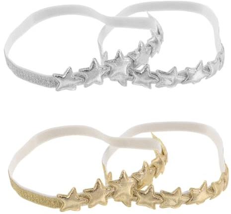FOYTOKI Cerchietti con Stella a Cinque Punte per Neonate 4 Pezzi, Accessori Capelli Elasticizzati Antiscivolo in Tessuto per Quotidiano e Feste