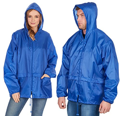 Style It Up Unisex Mens Ladies Water Resistant Plain Raincoat Kagools Jacket Hooded Cagoule (Royal, 3XL)