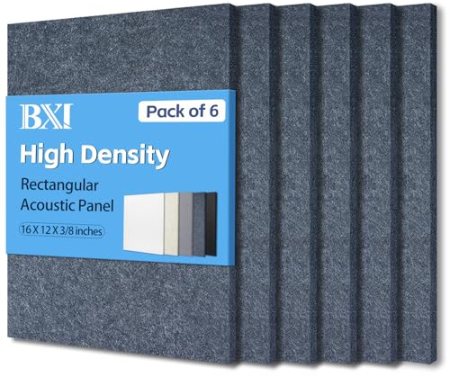 BXI Sound Absorber - 16 X 12 X 3/8 Inches 6 Pack High Density Acoustic Absorption Panel, Sound Absorbing Panels Reduce Echo Reverb, Tackable Acoustic Panels for Wall and Ceiling Acoustic Treatment