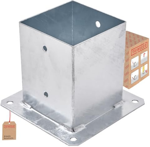 TRIBECCO® Piastra di ancoraggio con manicotto a vite per palo quadrato in legno, palo zincato a caldo manicotto per fissaggio a terra, supporto per recinzioni, piastra di base, 120 x 120 mm
