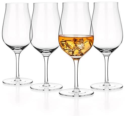 LUXBE - Bourbon, Brandy & Cognac Crystal Glasses Tulip Snifter, Set of 4 - Large Handcrafted LeadFree Glass - Great for Spirits Drinks - Whiskey Scotch - 10oz/300ml