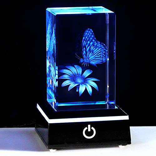 Ornalrist 3D Crystal Gift Engraved Flower and Butterfly Figurines Stuff Decor Butterfly Birthday Gifts for Best Friend Glass Ornaments Keepsake&Paperweight