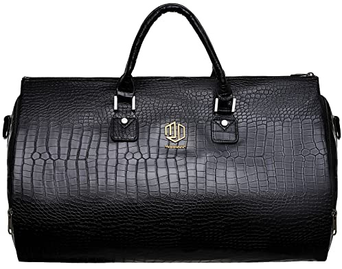 Modoker - Borsa porta abiti in pelle con tracolla, ideale per viaggi d'affari e fughe del fine settimana, borsa da viaggio per uomo e donna, Colore: nero antracite., Taglia unica, Classico