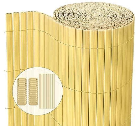 VOUNOT PVC Sichtschutzmatte 90 x 500 cm Verstärkung Innen, Sichtschutz für Garten Balkon Terrasse Zaun, Sichtschutzzaun Balkonverkleidung Windschutz, Bambus