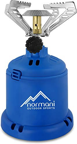 normani Campingkocher Gaskocher Gasbrenner - 1250 Watt Wärmeleistung - Kartuschenkocher für 190g Stechgas-Kartuschen - Kleiner Outdoor Grill Farbe Blau