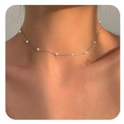 FUNEIA Perlen Kette Damen Frauen Gold Silber Halskette mit Süßwasserperlen Mädchen Teenager Weiße Perle Choker Kette für Freundin Strang Hochzeit Abschlussball Braut Perlen Modeschmuck Geschenke