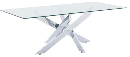 Vente-unique-Table Basse en Verre trempé et métal chromé - Transparent - Cosima
