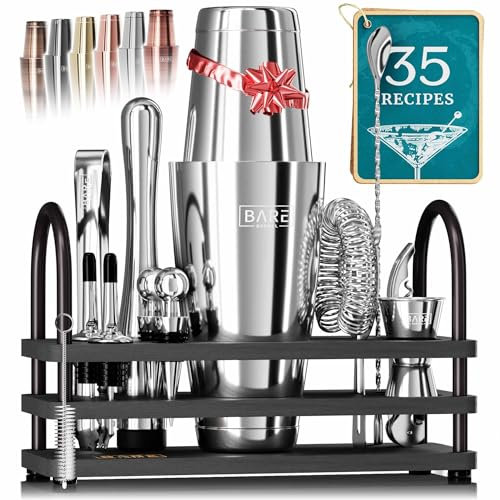 Kit de cocktail professionnel | Kit de barman Mixology | Ensemble shaker à cocktail 14 pièces | Accessoires de bar à Martini Home | Comprend 35 cartes de recettes | Coffret cadeau (shaker Boston 800