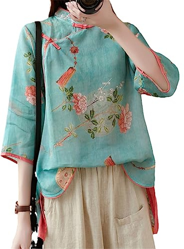 Blusa china vintage para mujer, ropa tradicional, estampado Hanfu, blusas de verano, elegante camisa femenina, H-1108, M