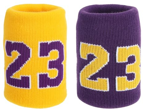 PATIKIL Fascia Da Polso sport Per Uomini E Donne, 2 Pezzi Fascia Da Polso Traspirante Assorbente Numero 23 Per Basket Calcio Baseball Corsa Palestra, Giallo/Viola
