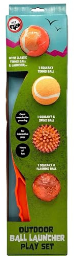 Pet Dog Outdoor Ball Launcher Play Set With 2 Tennis Balls and 1 Spike &1 Flashing Ball for Puppies Play Time (Neon Orange, Medium)