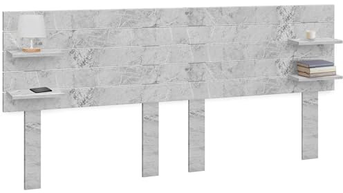 DHOME Testiera in Legno Riciclato DM con Ripiani e Gambe Stile Pallet Comodino Mensole Letto Nordico Ferramenta Inclusa (Pallet Orizzontale, Finitura Marmo, 270cm)