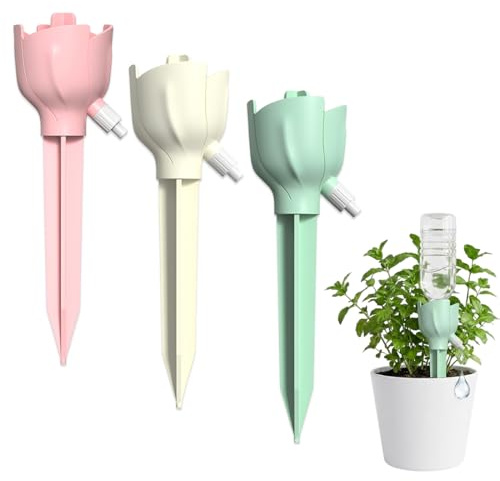CATZUM 3 Pezzi Sfere di Irrigazione Sistema di Irrigazione Automatica per Piante - Dosatore Acqua per Piante Forma Fiore Distributore Automatico di Acqua per Vasi e Fiori (Verde, Rosa, Bianco)