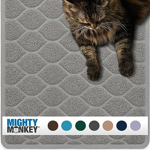 MIGHTY MONKEY Waterproof Cat Litter Box Mat, BPA Free, 35x23 Slate Gray