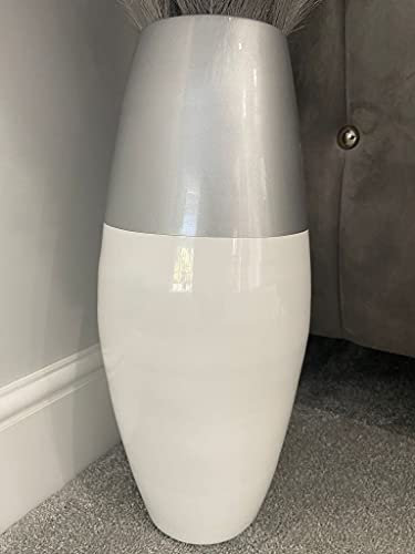 Silver top & white bamboo vase 45cm floor or table vase