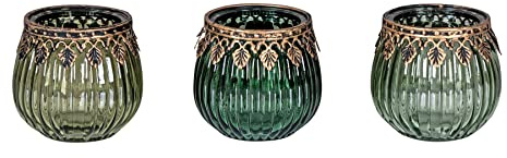 levandeo Uppsättning av 3 orientaliska värmeljushållare grönt guld glas retro bordsdekoration vindljus ljushållare dekoration värmeljusglas