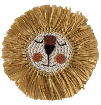 Resin & Reed Boho Lion Wall Hanging, 12 inch Yarn and Paper Straw Wall Art with Hanging Hook