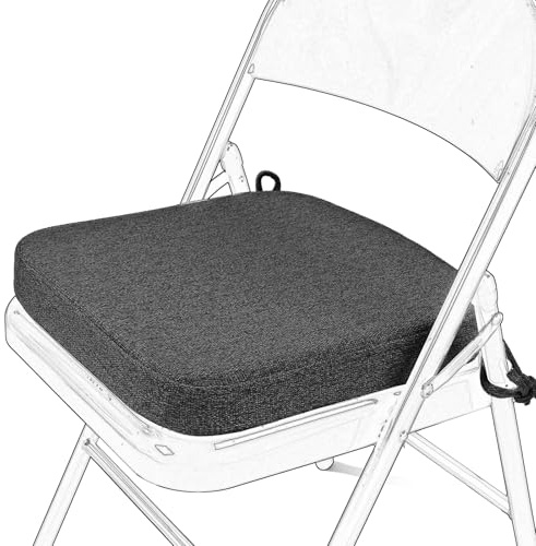 SINOSSO Memory Foam Chair Cushion for Folding Chair 1 Pcs, Thickened 2 Square Kitchen Chair Pad with Ties, Indoor Non-Slip Dining Chair Seat Cushion (1 Piece, Dark Grey)