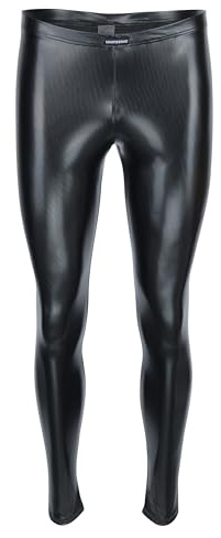Vantissimo Men's Leggings Made in Germany in Black Patent Latex Look Satin Shiny Faux Leather Trousers Leather Meggings Wetlook Leather Trousers Faux Trousers, Black satin gloss, S