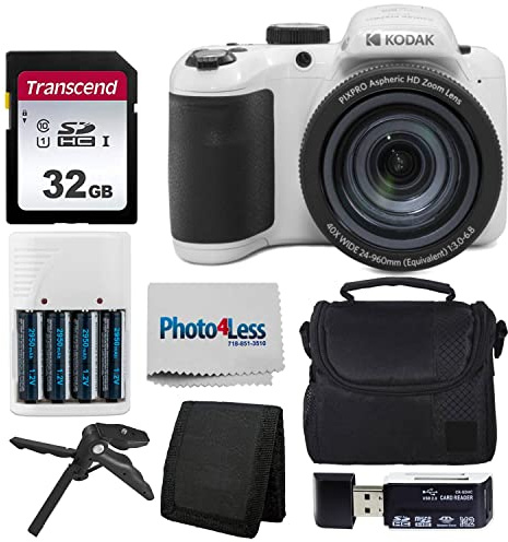 Kodak PIXPRO AZ405 Digital Camera (White) Bundle with 32GB SD Memory Card + Case + Memory Card Wallet + Batteries + Accessories (8 Items)