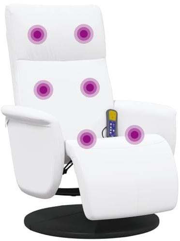 vidaXL Sillón Reclinable de Masaje, Silla con Reposapiés, Sillón de Descanso Relax TV, Asiento Tapizado para Salón Hogar, Cuero Sintético Blanco