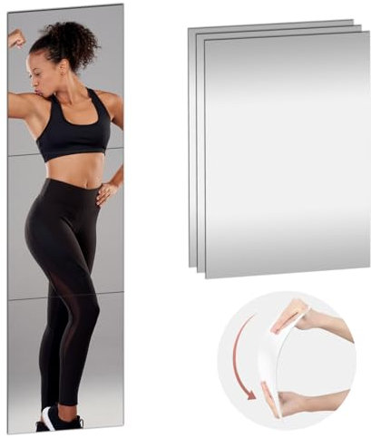 M ACHOOSE 3PCS Mirrors Tiles 18 L x 12 W Gym Mirrors Wall Mounted Mirror Bendable Acrylic Frameless Full Length Mirror Tiles for Home Gym Bedroom Door & Bathroom