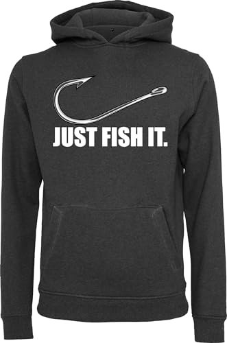 Baddery Angler Geschenke für Männer : Pullover : Fish it - Kapuzenpullover für Herren - Angelkleidung Angel Zubehör (Charcoal S)