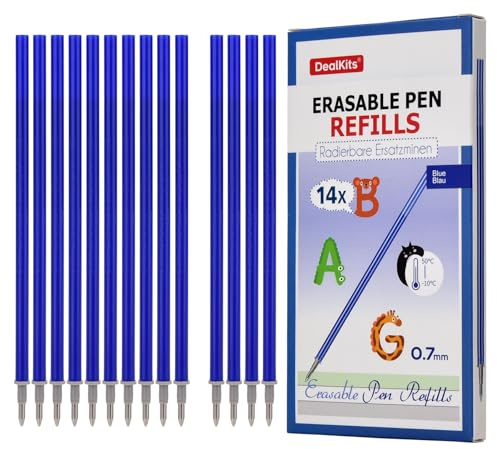 14x Radierbare Ersatzminen Blau, Kompatibel mit Legami, [Stiftespitze: 0,7mm, Höhe: 13cm], Löschbare Nachfüllminen Gelschreiberminen mit Thermosensitiver Tinte, Ideal für Büro-/Schulbedarf