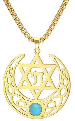 EUEAVAN Collier Etoile de David Kabbale Lettre hébraïque Chai Pendentif Etoile juive classique Jeton Amulette Celtique Estrella de David Bijoux chrétiens Cadeau de Hanoukka (or)
