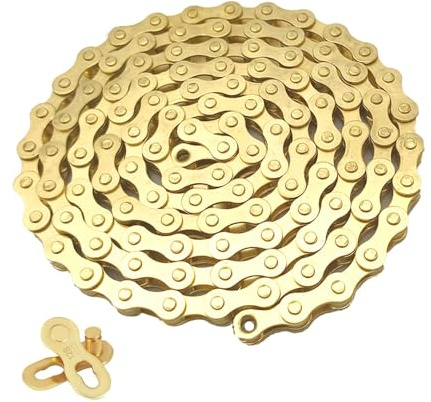 QitinDasen Cadena de Bicicleta de 12 Velocidades, 1/2 X 11/128 Inch 116 Eslabones, con Conector de Cadena de 12 Velocidades (Dorado)