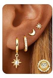 Dochais örhängen silver 925 kontakt för kvinnor 14K guld förgyllda stiftörhängen kreoler örhängen set allergivänliga örhängen piercing öronsmycke guld förgyllt