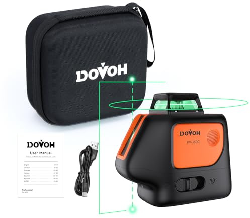 DOVOH Laser Level with Plumb Spot, Rechargeable Laser Level Green, Self-Leveling Cross Line Laser, 120° V+360° H Switchable Leveling, PV-360G
