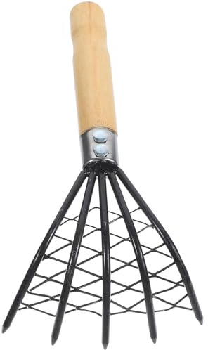 CHILDWEET Rastrillo Corto de Acero Inoxidable con Red para Excavar Almejas y Mariscos, Mango de Madera Ergonómico, Herramienta Manual para Playa y Jardín, Extracción Rápida
