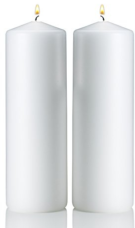 Light In The Dark White Pillar Candles - Set of 2 Unscented Candles - 9 inch Tall, 3 inch Thick - 90 Hour Clean Burn Time