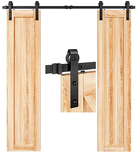 EaseLife 6.6 FT Double Door Sliding Barn Door Hardware Track Kit,Basic J Pulley,Heavy Duty,Slide Smoothly Quietly,Easy Install (6.6FT Track Kit for Double 20 Wide Door)
