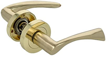 Amig - Set di 2 Maniglie Dorate per Porta | Rosetta Rotonda | Maniglia in Zamak | Maniglia per Porte di Passaggio Interne | Diametro Rosetta Ø52 mm | Viti Incluse